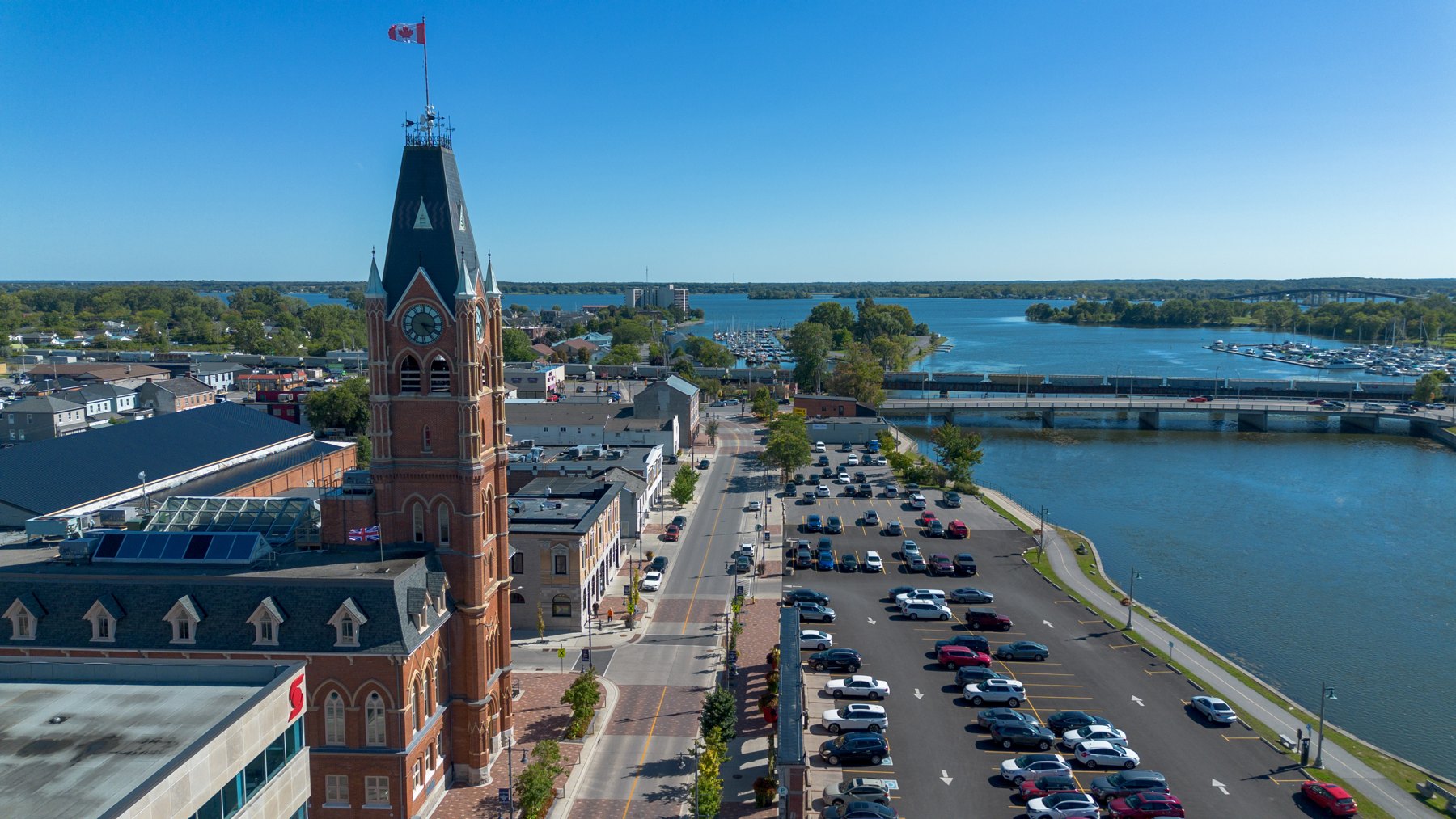 Aerial view of Belleville and the Moira River