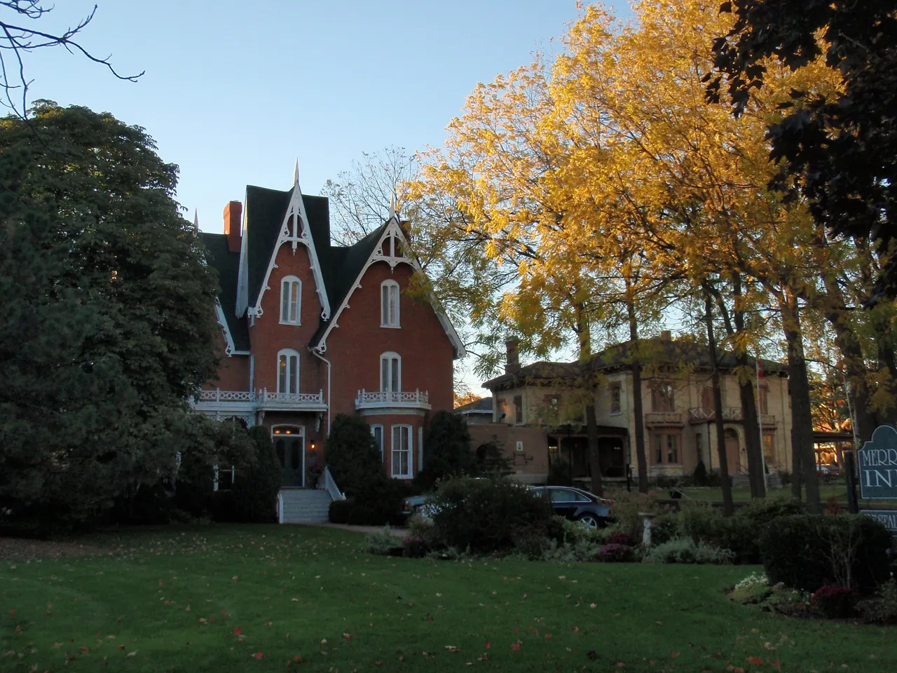 Red-brick heritage buildings and autumn trees in Picton