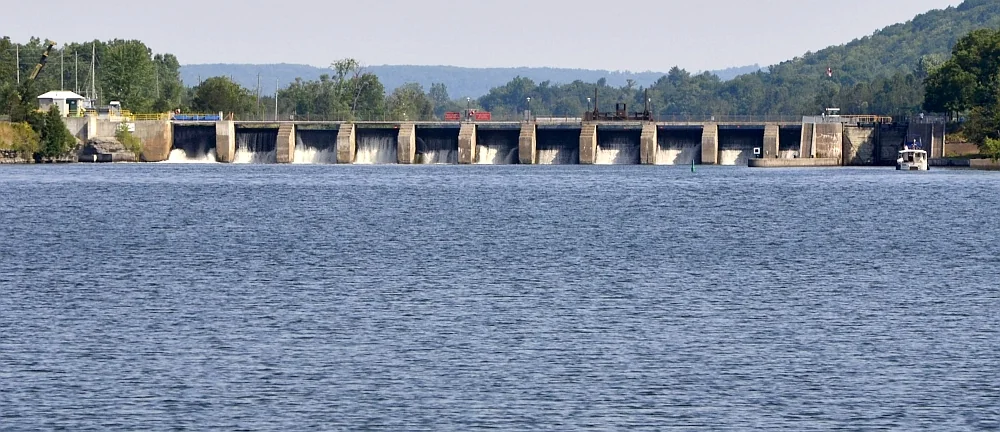 Trent River below the Batawa dam and locks, showing the riverfront setting rather than the trail surface.